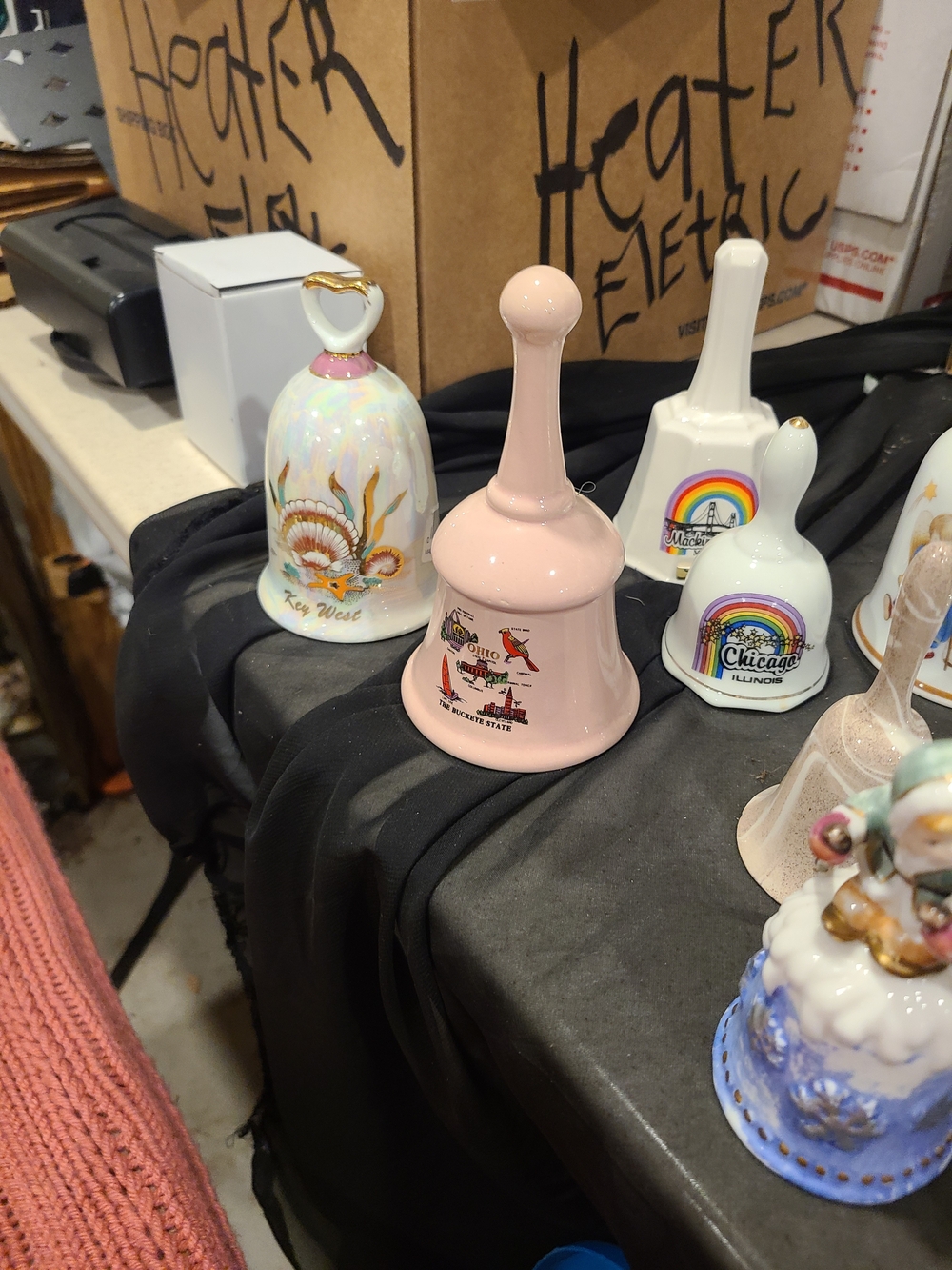 Ceramic Figurine Decor Set White & Pink 4 Bells Total 3 White And 1 Pink